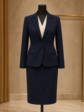 NINE WEST NAVY BLUE POLYESTER BLEND SUIT - Skirt & Blazer - SIZE 8